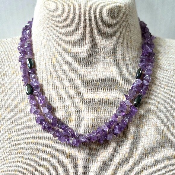 Vintage Amethyst Chip Sterling Silver Long 40" Necklace Convertible Layered Boho - Picture 1 of 7